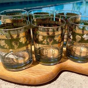 Mid Century Cera Golden Grapes Rocks Glasses Set, (c.1970s) (6) Barware